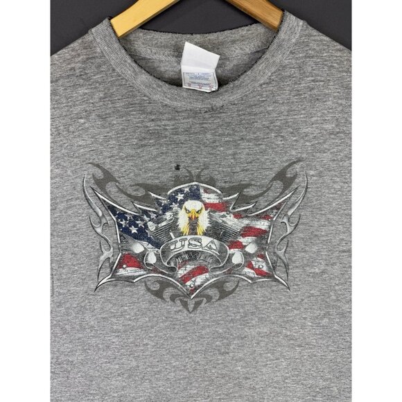 Vintage Y2K USA Eagle America Flag Grey Shirt Medium Tribal Signal Grey Faded T - Picture 3 of 16